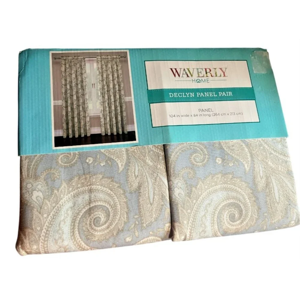 Traditions by Waverly Declyn Paisley Rod Pocket Curtains Panels Blue Gray 52x84